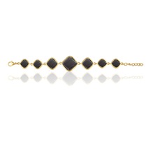 Kadir Jewellery 22 Ayar Altın Kaplama Zirkon Taşlı Ayarlanabilir Zincir Bileklik Siyah