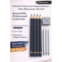 Profesyonel Çizim Seti 4 Lü Dereceli Kalem 2b-2b-3b-4b + Hamur Silgi+3 Lü Pastel Dağıtma Kalemi
