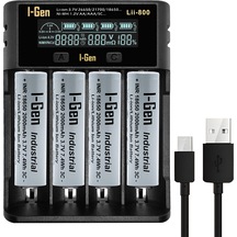 I-gen G428 4'lü 18650 Li-ıon Akıllı Pil Şarj Aleti + 4 Adet 18650 2000mah 3c 3.7v 7.4 Wh Li-ıon Pil Seti