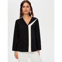 Faik Sönmez Kadın Renk Bloklu Devrik Yaka Gömlek Uw26gml013 Siyah