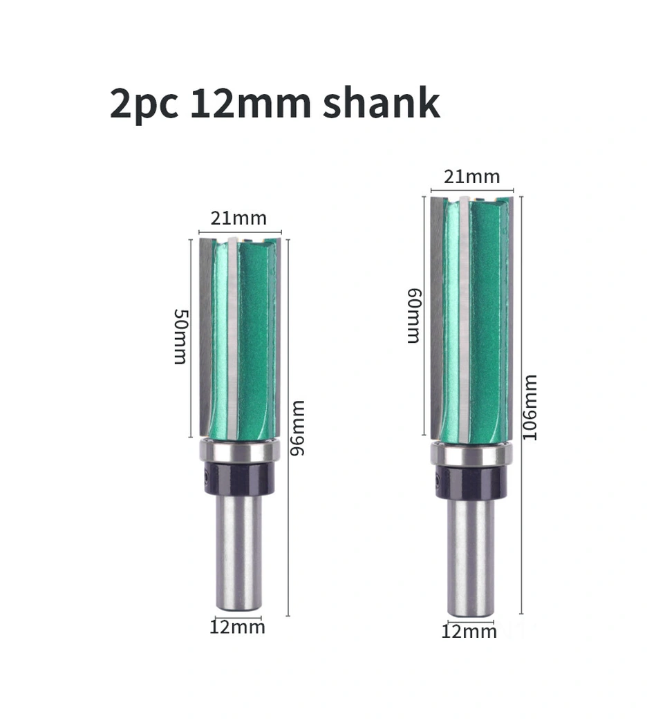 Fosenze Ahşap İşleme İçin 4-taneli Düz Bıçaklı, Bearingli Freze Ucu, 12mm Saplı 2'li Set - Çok Amaçlı Kullanım
