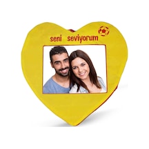Kişiye Özel Sarı Kırmızı Taraftar Kalp Yastık Kılıfı