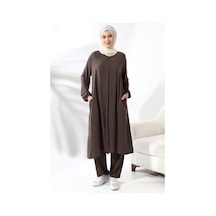 Kadın Hac Ve Umre Kıyafeti Tesettür İkili Takım Sütlü Kahve 001