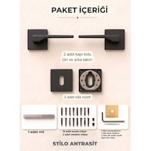 Stilo Antrasit Kare Rozetli Kapı Kolu Lüks Oda Kapı Kolu