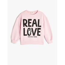 Koton Sweatshirt Slogan Baskılı Uzun Kollu Şardonlu Pembe 5wkg10045ak Gül