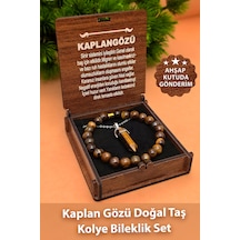 Kaplan Gözü Bileklik Kolye Seti Kadın Erkek Doğal Taş Kaplangözü 8 Mm Bt072 Kahverengi