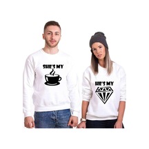 Tshirthane Kahve Elmas Sevgili Kombinleri Unisex Sweatshirt Kırık Beyaz