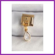 Bezos 316l Çelik Gold Renk Sallantı Damla Zirkon Taşlı Nomination Charm Bty