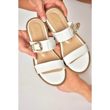 Fox Shoes U250066509 Beyaz Tokalı Kadın Terlik Beyaz-suni Deri Beyaz