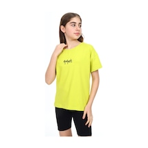 Toontoy Kids Toontoy Kız Çocuk Baskılı Bisiklet Yaka Kısa Kollu Tişört Açık Yeşil