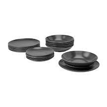 Ikea Fargklar Seramik 6 Kişilik 18 Parça Yemek Takımı 20-26 Cm Koyu Gri Yuvarlak
