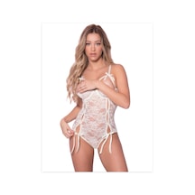 Fantezi Beyaz Göğüsü Ve Arkası Açık Dantel Gecelik Babydoll Tg279229 Beyaz