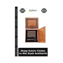Ahşap Kutulu Cüzdan Ve Mat Siyah Anahtarlık Sunum Seti Set Ürün Aksesuar Kombin