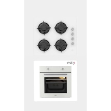 Esty ACO5335W01 - AEF6601W04 Beyaz Cam Ankastre Set