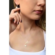 Papatya Silver 925 Ayar Gümüş Altın Kaplama Manolya Çiçeği Kolye Küpe Set