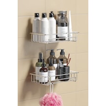 Teknotel ST242H Yapışkanlı Kancalı Banyo Rafı 2 Adet Krom