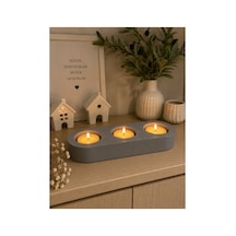 Yapımı 3 Lü Mumluk Dekoratif Tealight Mum Sta Gri