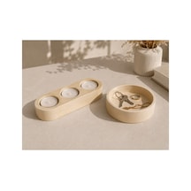 Taş Tozu Dekoratif Organizer Ve 3'lü Tealight Mumluk Seti Takılık, Anahtarlık, Ev Dekoru 3 Adet Tealight Mum Hediyeli Sarı - 902046077 Sarı - 902046077