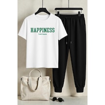 Uyguntarz Unisex Happines 2'li Eşofman Takımı Beyaz