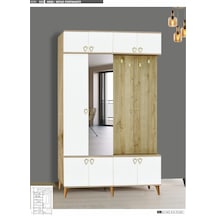 3 Kapılı Çam/Beyaz Yüklüklü Portmanto