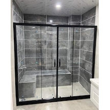 Teknesiz Cam Duşakabin 2 Sabit 2 Sürgülü Siyah Profilli Sp111 Siyah