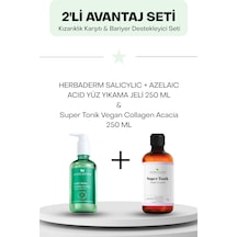 Kızarıklık Karşıtı & Bariyer Destekleyici Seti : Herbaderm Salıcylıc + Azelaıc Acıd Yüz Yıkama Jeli+ Super Tonik Vegan Collagen Acacia 250 Ml