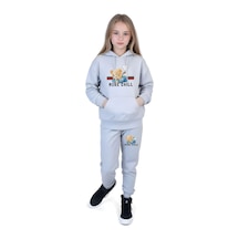 Fyk Kids Kız Çocuk Kanguru Cepli Ayıcık Baskı Detaylı Eşofman Takımı Gri