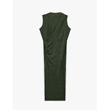 Koton Slim Fit Bisiklet Yaka Drapeli Kolsuz Midi Boy Simli Kalem Elbise Yeşil 6wak80049uk Fıstık Yeşili