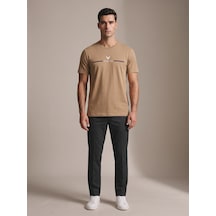Maccali Erkek Camel New York City Baskılı Bisiklet Yaka Bol Kesim Tişört