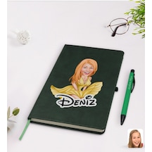 Kişiye Özel Marilyn Monroe Karikatürlü Yeşil Termo Deri Defter Ka