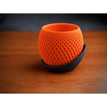 3d Baskı Küre Saksı - Kafes Dokulu İki Parçalı Dekoratif Saksı - Turuncu-siyah