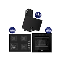 Flowart Turbolu QBL62CS - SC405 - D086SA Siyah 65 Cm Woklu Ocak Cam Ankastre Set