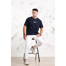 Oversize Önü Baskılı Pamuklu Basic Erkek Penye T-Shirt