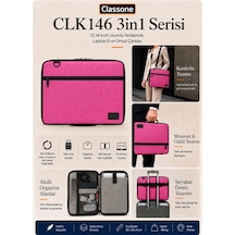 Classone 3in1 Serisi Clk146 13,14 İnch Uyumlu Tablet, Laptop El Ve Omuz Çantası Pembe