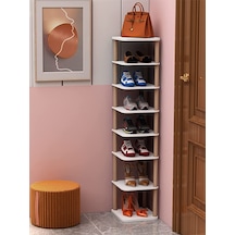 7 Katlı Ayakkabılık Yedi Bölmeli Ayakkabı Organizeri Dekoratif Ayakkabı Rafı Beyaz