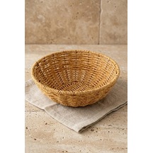 Yıkanabilir Rattan Yuvarlak Ekmek Sepeti 20.5 Cm - Metal İskeletli Hasır Banyo Ve Mutfak Sepeti Çok Renkli