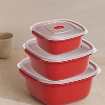 Kırmızı Kare Saklama Kabı Seti 3'lü 550/1100/2200 Ml Diğer