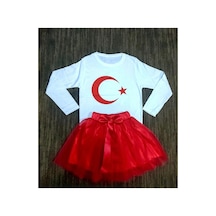 Çlm Store 23 Nisan Ayyıldızlı Penye Tütü Etek Takım Beyaz Beyaz