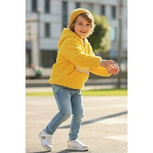 Miniğimin Cicileri Kanguru Cep Detaylı Kapüşonlu Unisex Çocuk Polar Sweat - Sarı
