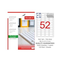 Tanex TW-2052 46.4x21.2mm Kuşe Laser Etiket 100 Lü Paket