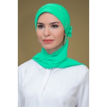 Su Yeşili Pratik Hazır Geçmeli Tesettür Bone Sandy Kumaş Güllü Iş Su Yeşili