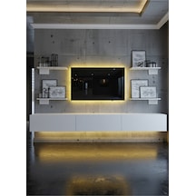 Resital Duvara Monte Ledli 270 Cm Tv Ünitesi Duvar Raflı - Ll6044 Beyaz