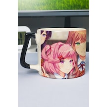 Ddlc Baskılı Seramik Lüks Kupa 1 Adet Özel Siyah Kulp Dalga Kulp V4d Çok Renkli