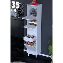 Yaren 35 Cm Erzak Dolabı 2 Kapaklı 3 Çekmeceli Sepetli Çok Amaçlı Mutfak Kiler Dolabı 35x194x32 Cm Beyaz