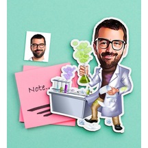 Kişiye Özel Bay Kimya Mühendisi Karikatürlü Ahşap Magnet-1 Çok Renkli