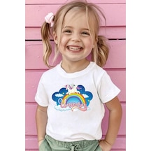 Uyguntarz Çocuk Unicorn Baskılı Pamuklu Tshirt Beyaz