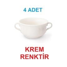 Krem Renk Çift Kulplu Çorbalık Porselen Çorba Kabı Çorba Dondurma Kasesi 12 Cm 350 Cc 4 Adet