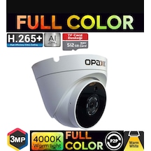 Opax-2553 3mp Ip Tft Card Destegi H.265+3 Warm Lıght Full Color 3,6 Mm Metal Dome Camera