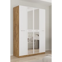 Aeka Ae-3191 Burç Aynalı 4 Kapaklı Çok Bölmeli Askılı Raflı Ve Çekmeceli 210x140x53cm Gardırop Çam - Beyaz
