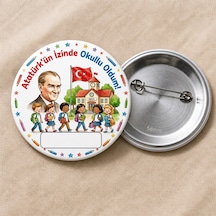 Fikart Atatürk'ün İzinde Okullu Oldum - Okul Ve Öğrenci Temalı 58mm İğneli Metal Buton Rozet Çok Renkli